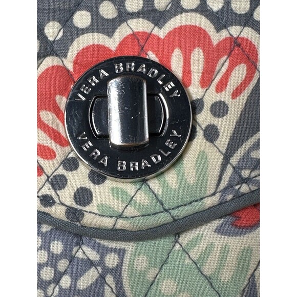 Vera Bradley Quilted Nomadic Gray Orange Green Floral Turn Lock Latch Wallet - Picture 6 of 11